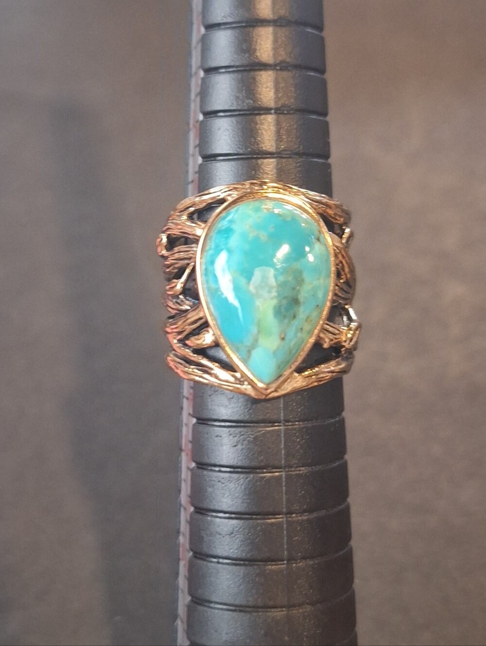 Barse Thailand Turquoise Teardrop Ring in Gold-Tone Setting